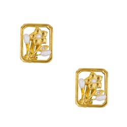 Σκουλαρίκια με λευκά μαργαριτάρια και βάση από ατσάλι με κλιπ - F126876